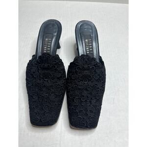 Stuart Weitzman Designer Black Lace Coquette Grunge Glam Mule Heels 6.5